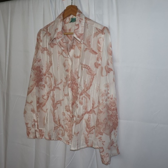 LovePotion Blouse, Medium Wormen Light Cotton Peach and White Button Down, - Picture 14 of 14